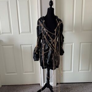 AKIRA Black Leather Dress with Gold Chain Accents